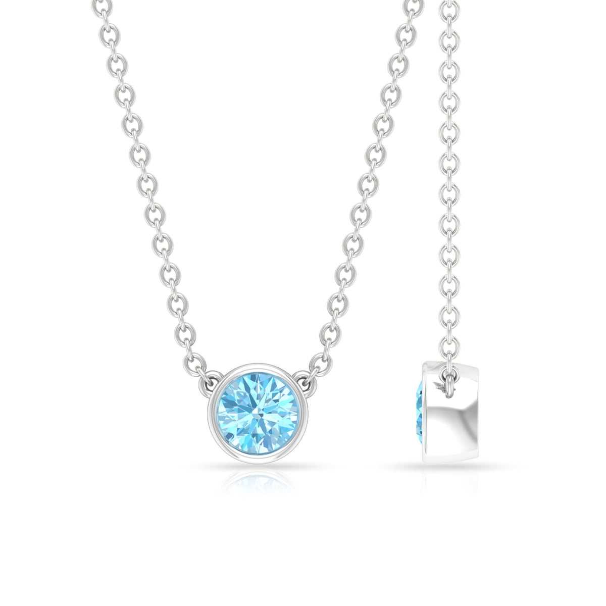 Aquamarine Birthstone Necklace – Minimalist Solitaire Pendant With Bezel Set Gemstone