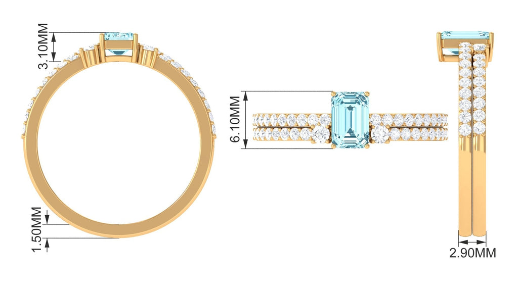 Aquamarine Bridal Ring – Emerald Cut Ring With Diamond Wedding Band Set Enhancer
