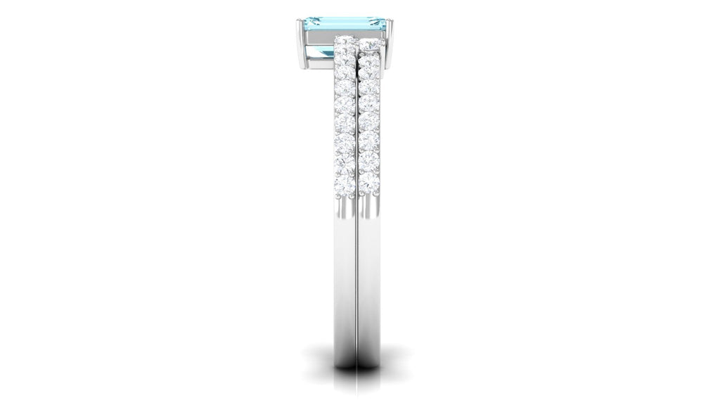 Aquamarine Bridal Ring – Emerald Cut Ring With Diamond Wedding Band Set Enhancer
