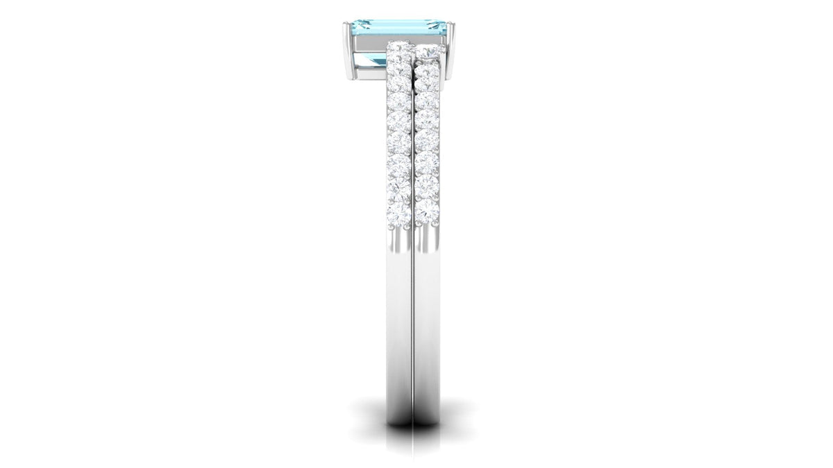Aquamarine Bridal Ring – Emerald Cut Ring With Diamond Wedding Band Set Enhancer