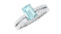 Aquamarine Bridal Ring – Emerald Cut Ring With Diamond Wedding Band Set Enhancer