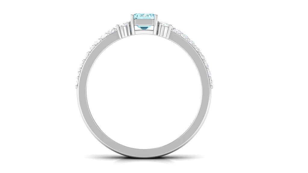 Aquamarine Bridal Ring – Emerald Cut Ring With Diamond Wedding Band Set Enhancer