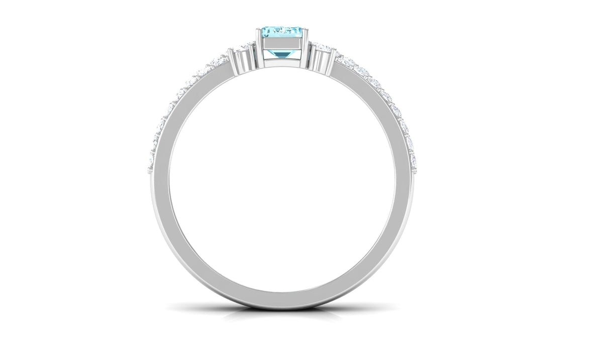 Aquamarine Bridal Ring – Emerald Cut Ring With Diamond Wedding Band Set Enhancer