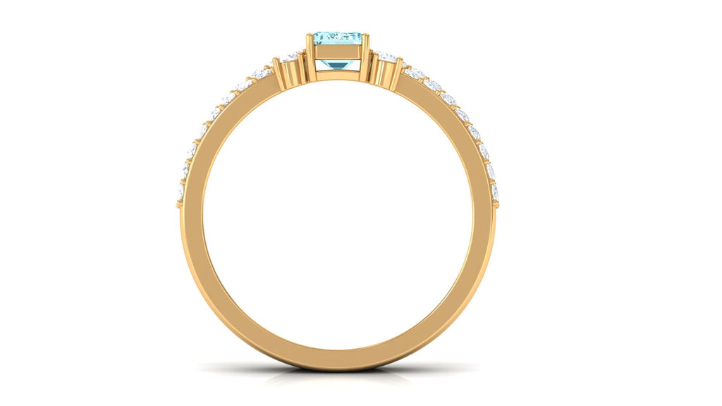 Aquamarine Bridal Ring – Emerald Cut Ring With Diamond Wedding Band Set Enhancer