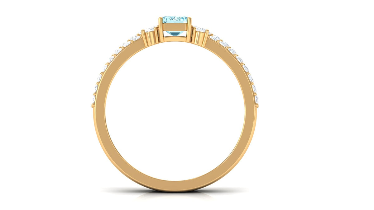 Aquamarine Bridal Ring – Emerald Cut Ring With Diamond Wedding Band Set Enhancer