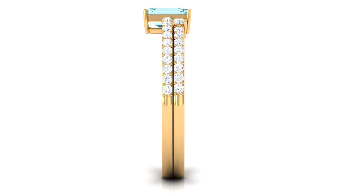 Aquamarine Bridal Ring – Emerald Cut Ring With Diamond Wedding Band Set Enhancer