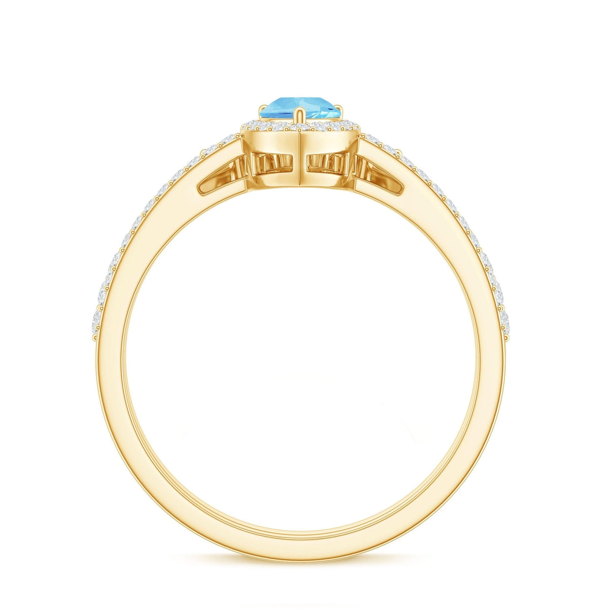 Aquamarine Bridal Ring Set – Pear Cut Aquamarine Diamond Halo Ring with Prong Setting