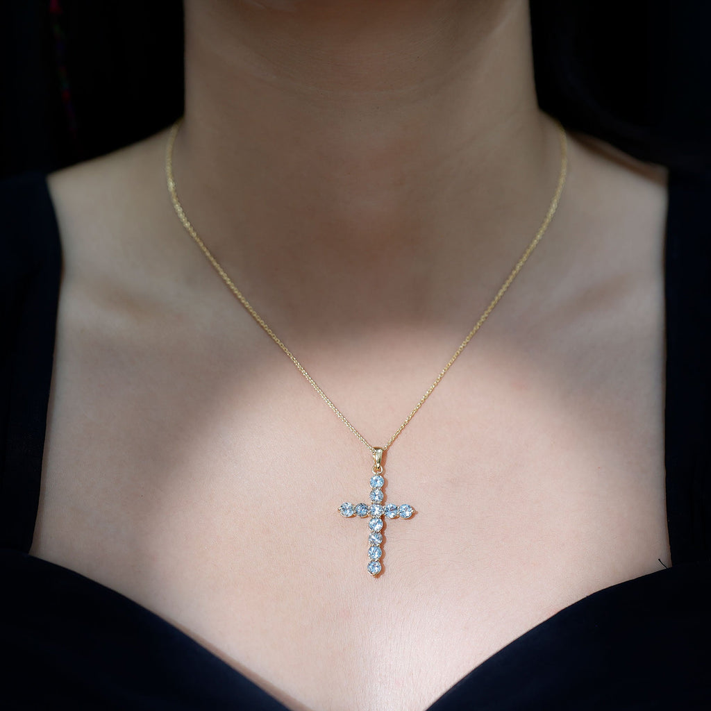 Aquamarine Cross Pendant – Elegant Blue Gemstone Necklace | Spiritual Jewelry Gift