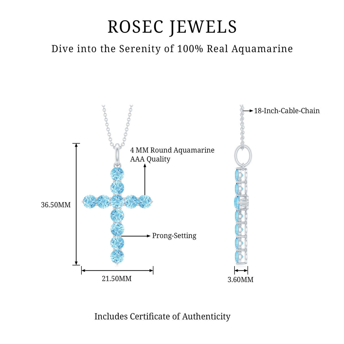 Aquamarine Cross Pendant – Elegant Blue Gemstone Necklace | Spiritual Jewelry Gift