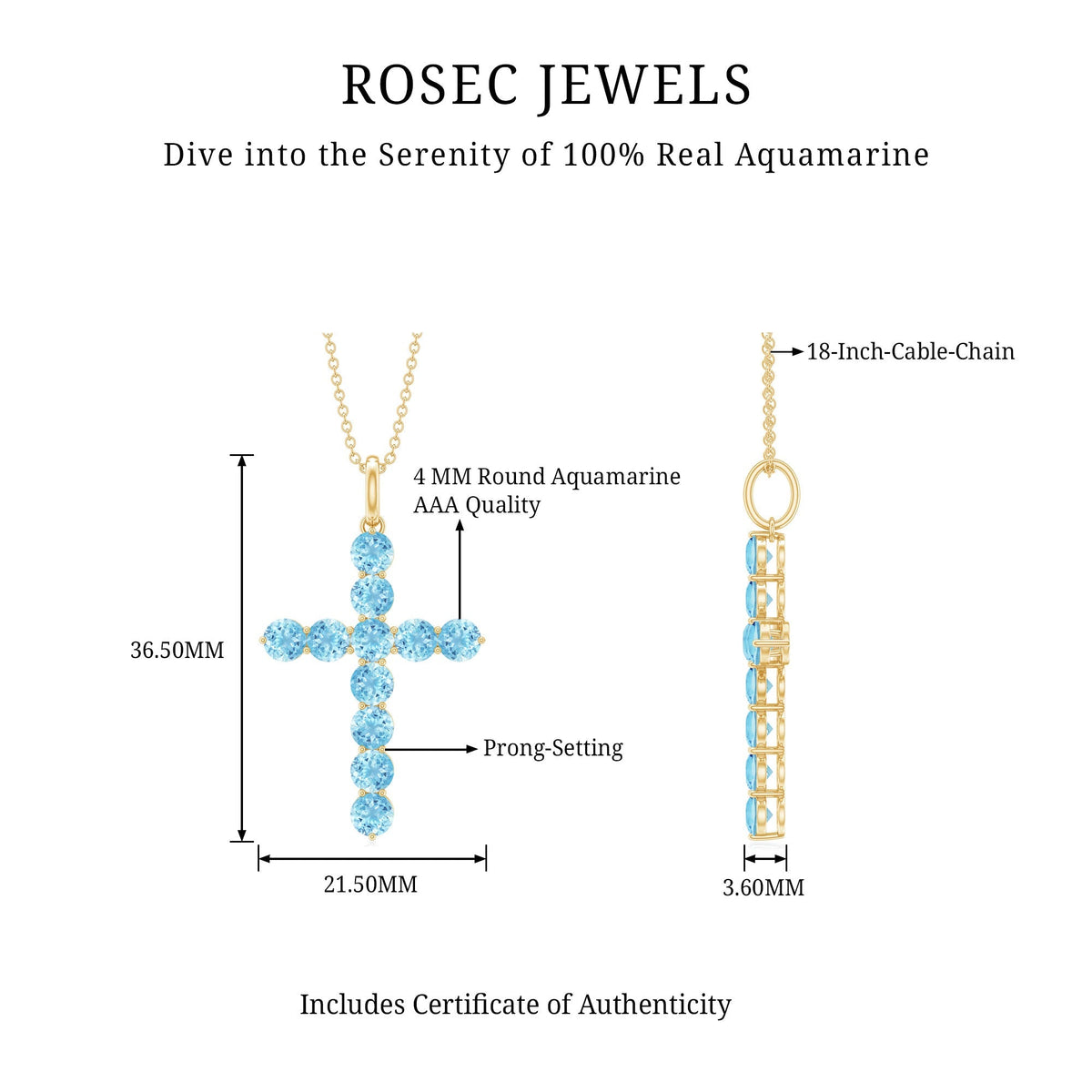 Aquamarine Cross Pendant – Elegant Blue Gemstone Necklace | Spiritual Jewelry Gift