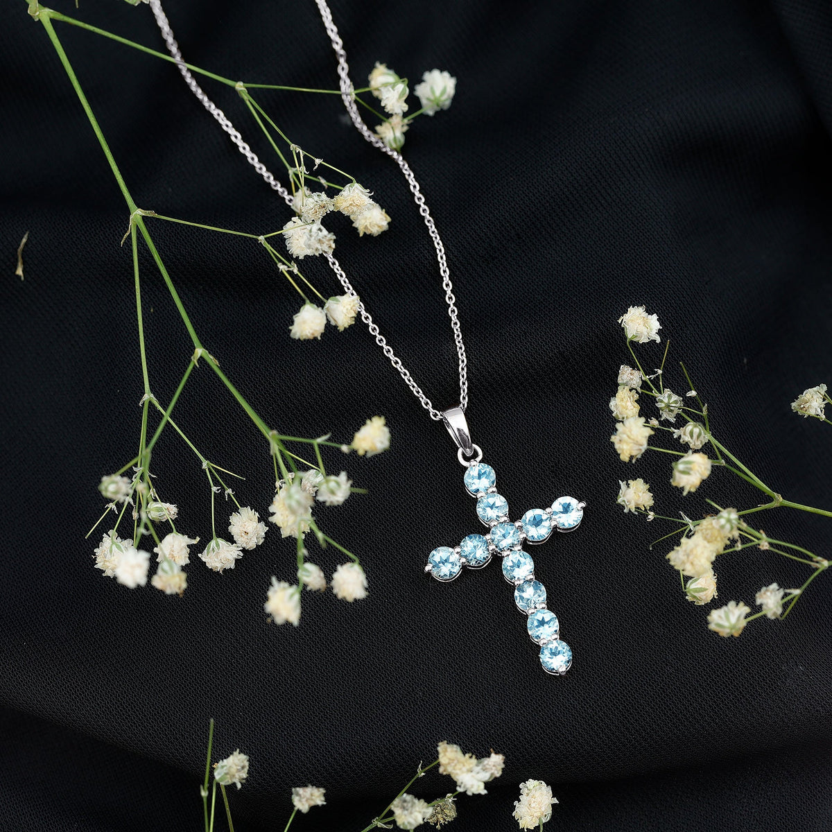 Aquamarine Cross Pendant – Elegant Blue Gemstone Necklace | Spiritual Jewelry Gift