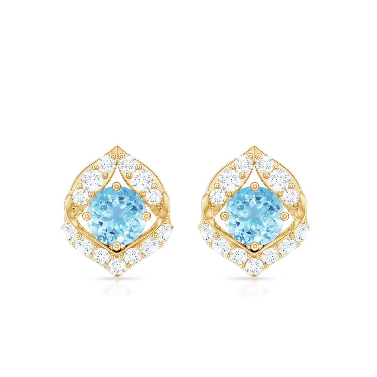 Aquamarine Diamond Earrings – Vintage Inspired Leaf Motif Studs | Screw Back Closure