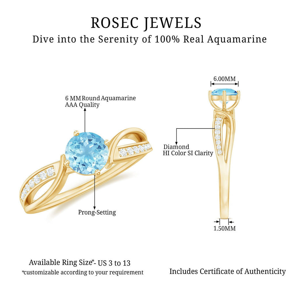 Aquamarine Engagement Ring – 0.8 Carat Blue Gemstone With Diamond Infinity Band