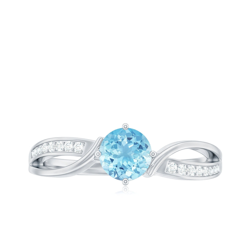 Aquamarine Engagement Ring – 0.8 Carat Blue Gemstone With Diamond Infinity Band