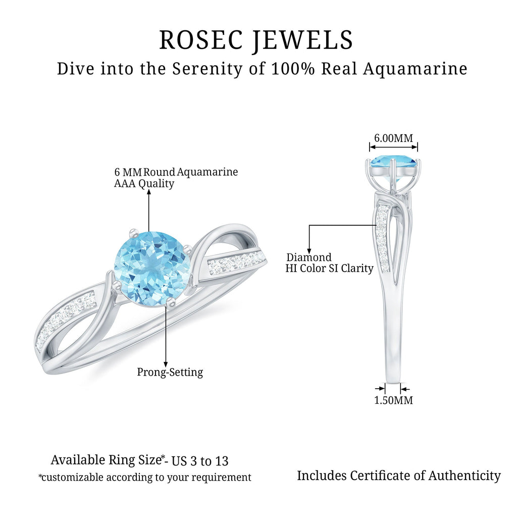 Aquamarine Engagement Ring – 0.8 Carat Blue Gemstone With Diamond Infinity Band