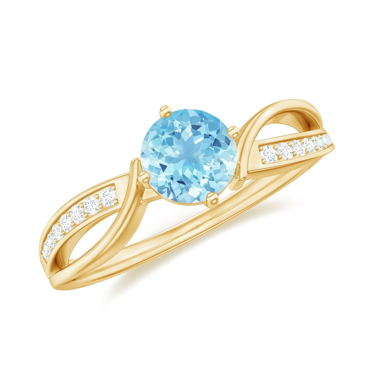 Aquamarine Engagement Ring – 0.8 Carat Blue Gemstone With Diamond Infinity Band