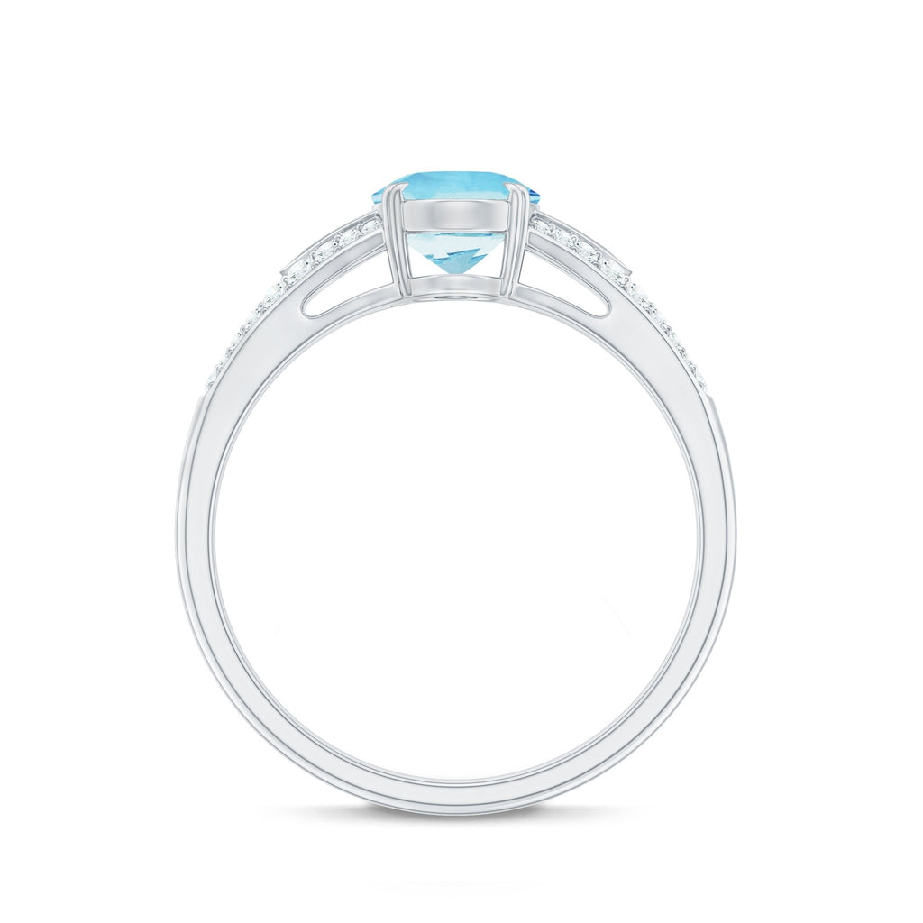 Aquamarine Engagement Ring 1 Carat Oval AAA Quality Gemstone | Modern Diamond Split Shank Style