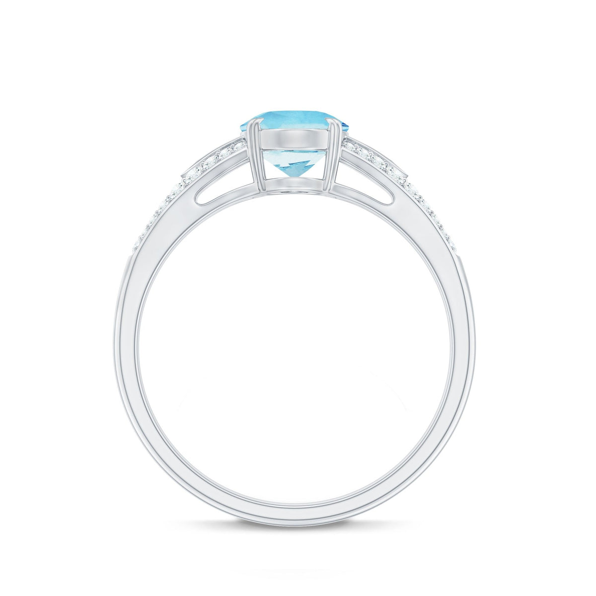 Aquamarine Engagement Ring 1 Carat Oval AAA Quality Gemstone | Modern Diamond Split Shank Style