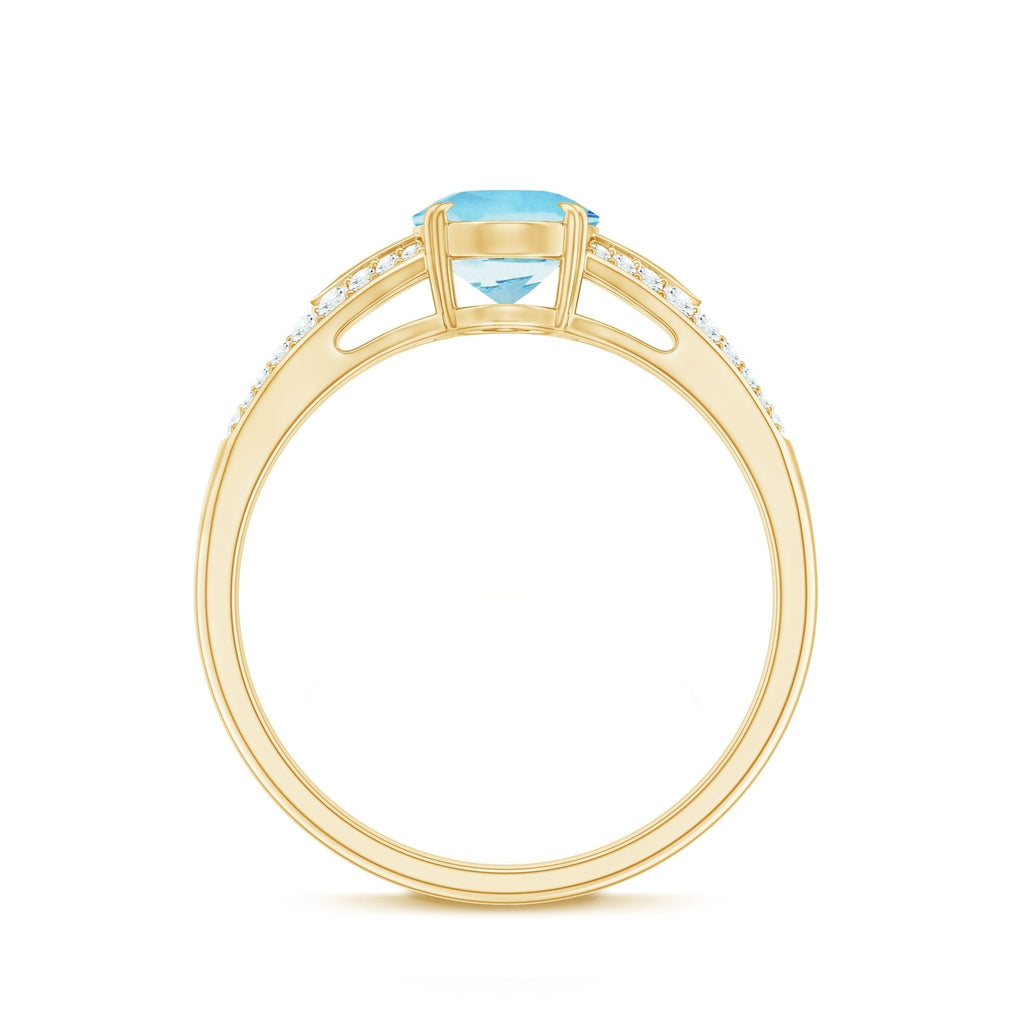 Aquamarine Engagement Ring 1 Carat Oval AAA Quality Gemstone | Modern Diamond Split Shank Style