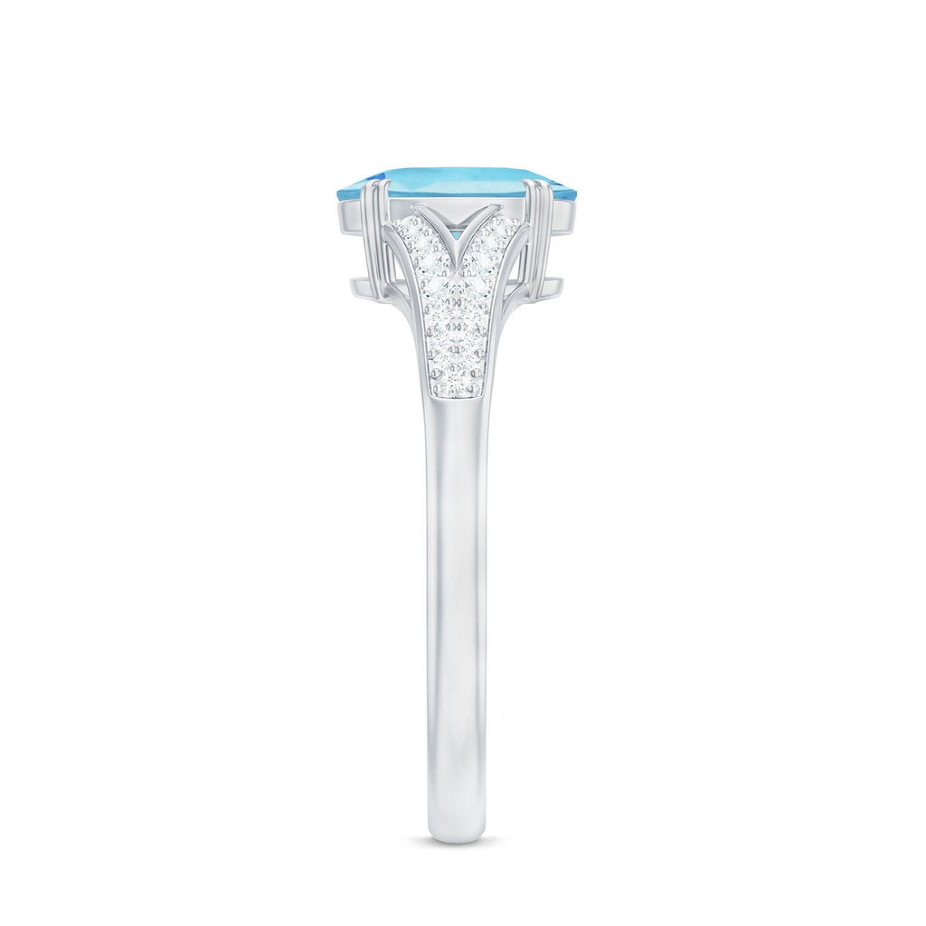 Aquamarine Engagement Ring 1 Carat Oval AAA Quality Gemstone | Modern Diamond Split Shank Style
