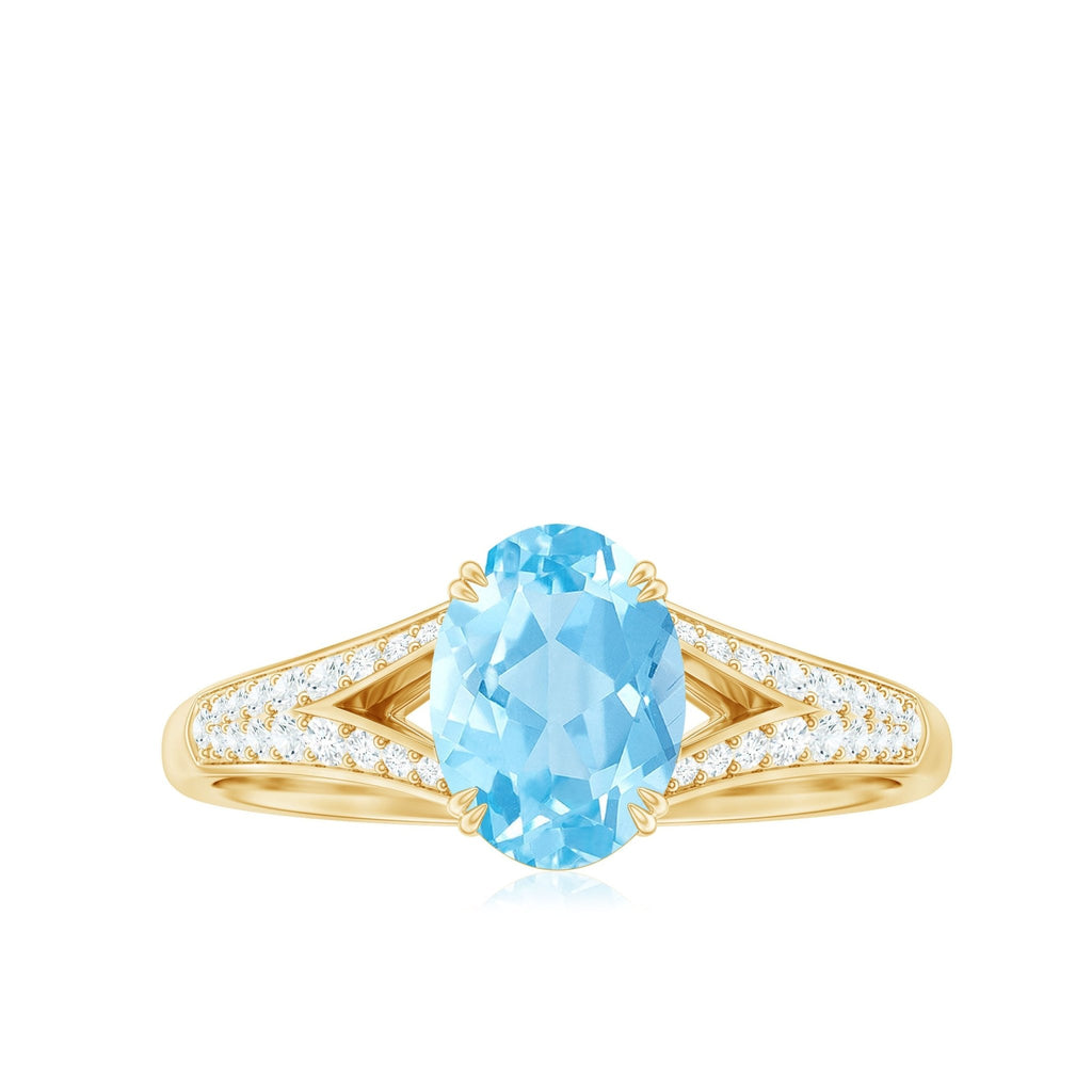 Aquamarine Engagement Ring 1 Carat Oval AAA Quality Gemstone | Modern Diamond Split Shank Style