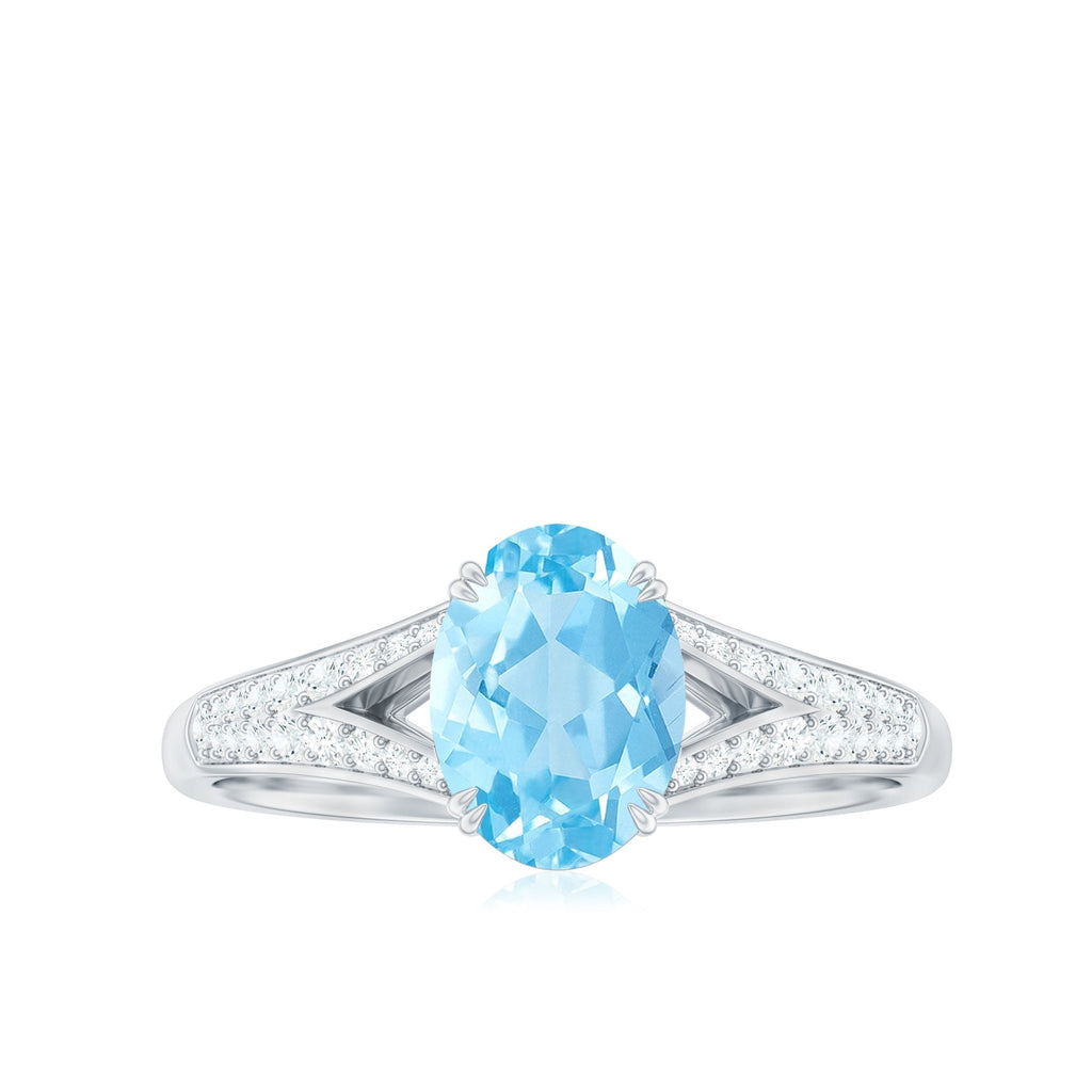 Aquamarine Engagement Ring 1 Carat Oval AAA Quality Gemstone | Modern Diamond Split Shank Style