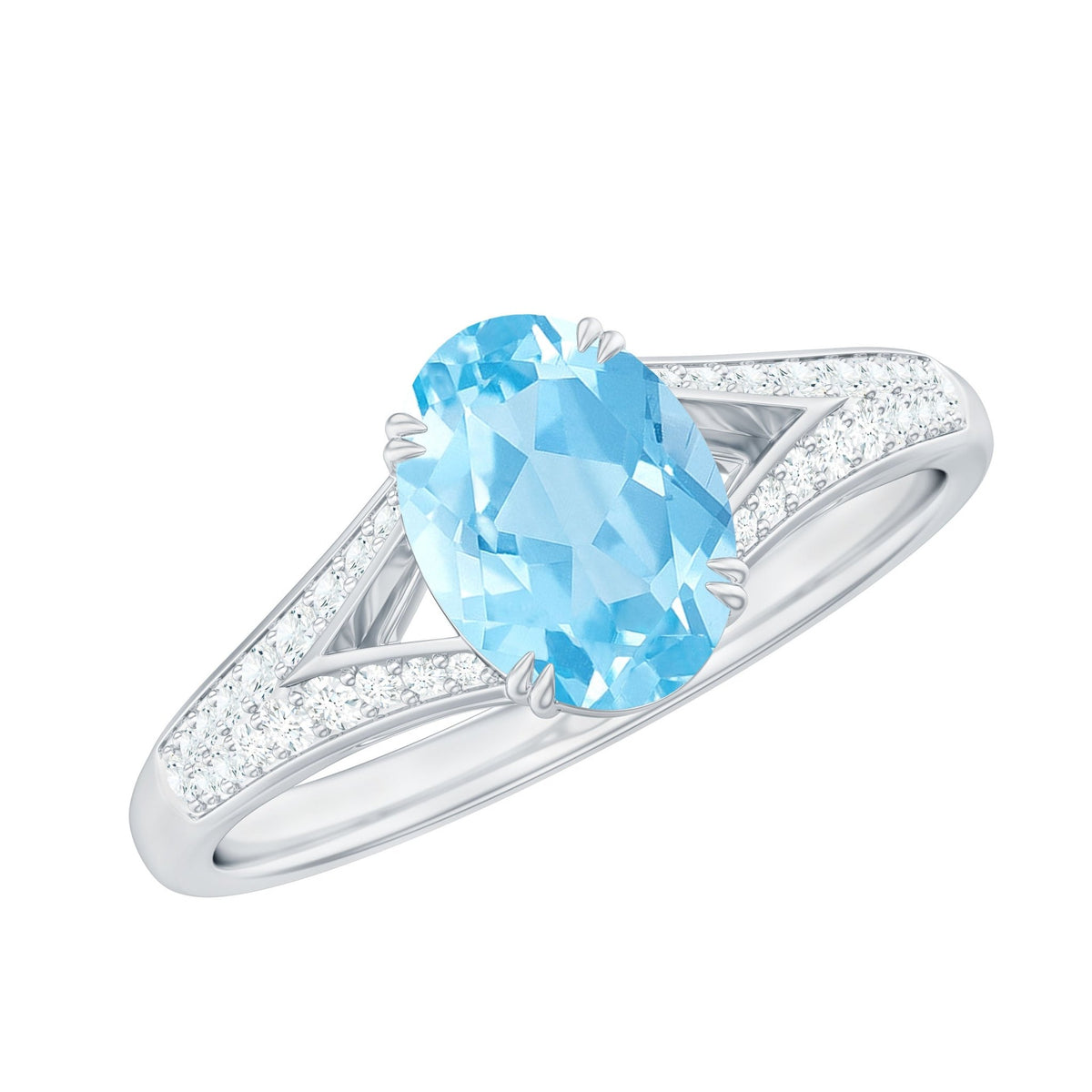 Aquamarine Engagement Ring 1 Carat Oval AAA Quality Gemstone | Modern Diamond Split Shank Style