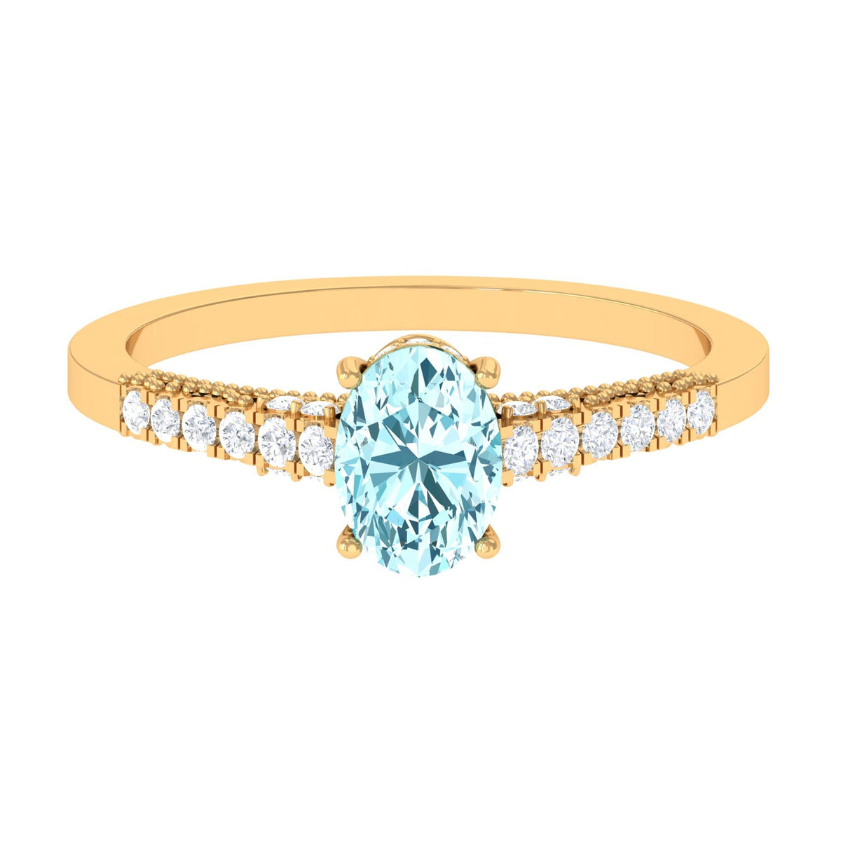 Aquamarine Engagement Ring – 1 Carat Oval Aquamarine With Diamond Side Stones