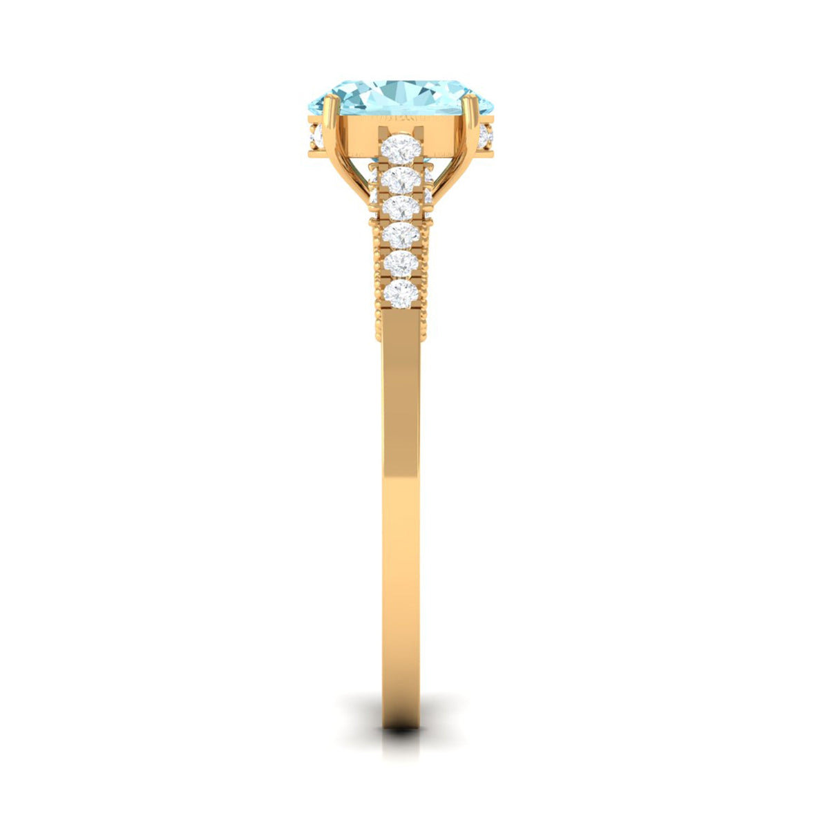 Aquamarine Engagement Ring – 1 Carat Oval Aquamarine With Diamond Side Stones
