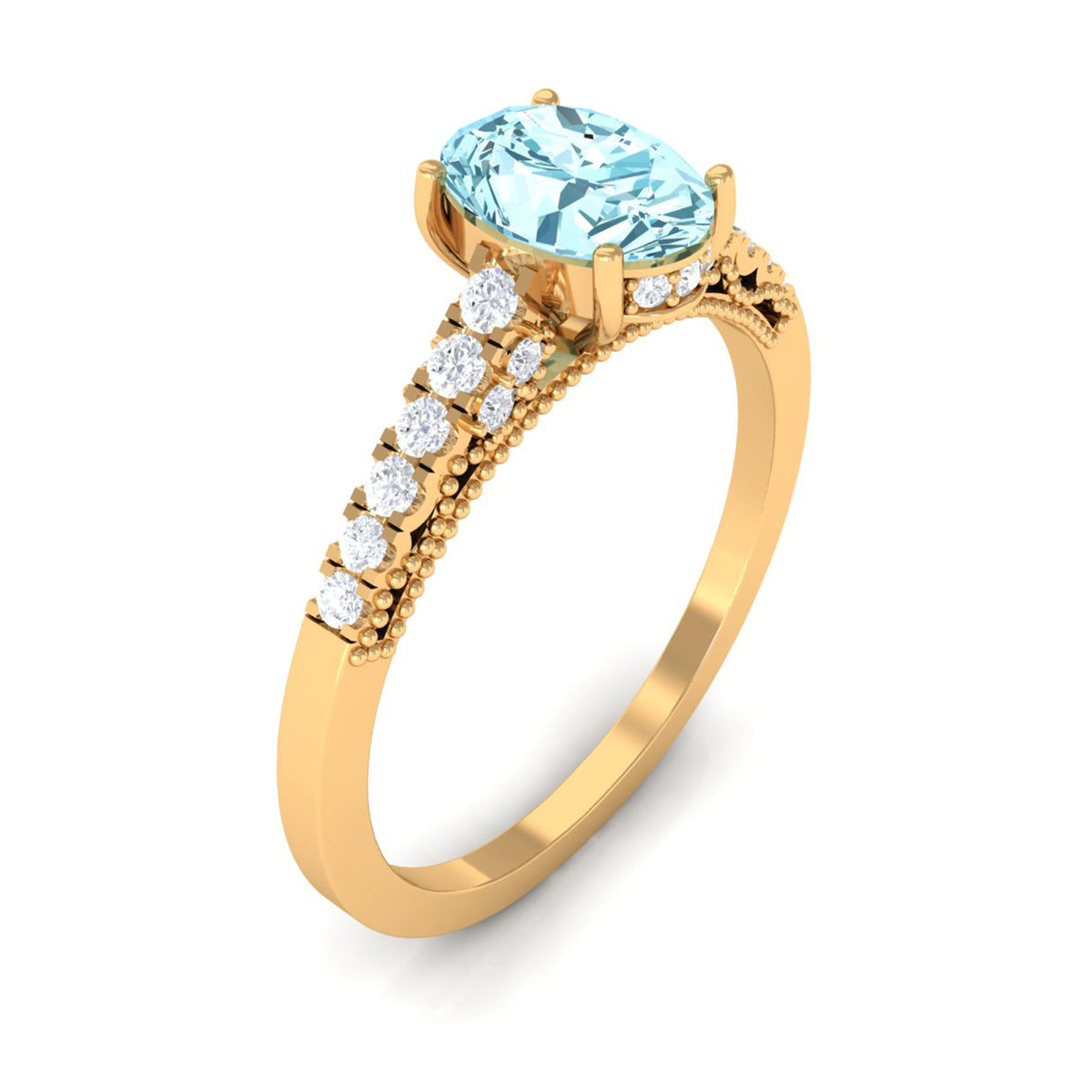 Aquamarine Engagement Ring – 1 Carat Oval Aquamarine With Diamond Side Stones