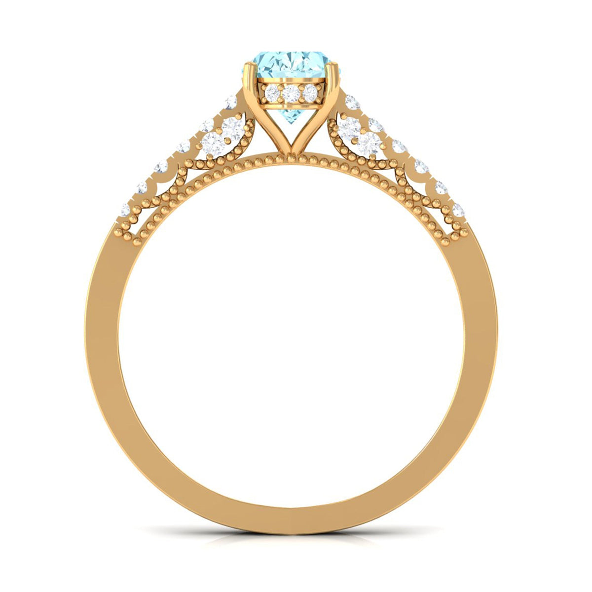 Aquamarine Engagement Ring – 1 Carat Oval Aquamarine With Diamond Side Stones