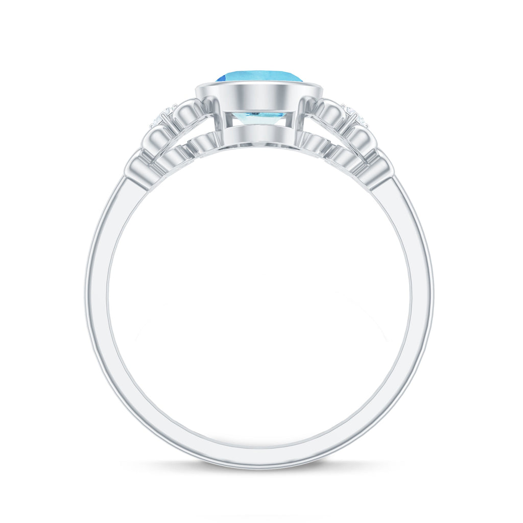 Aquamarine Engagement Ring - 1 Carat Oval Bezel Setting With Diamond Accent
