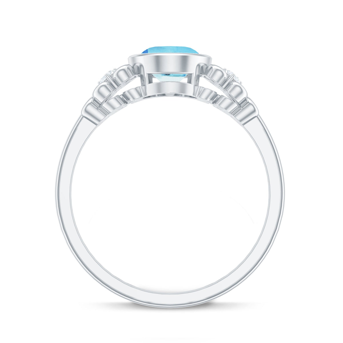 Aquamarine Engagement Ring - 1 Carat Oval Bezel Setting With Diamond Accent