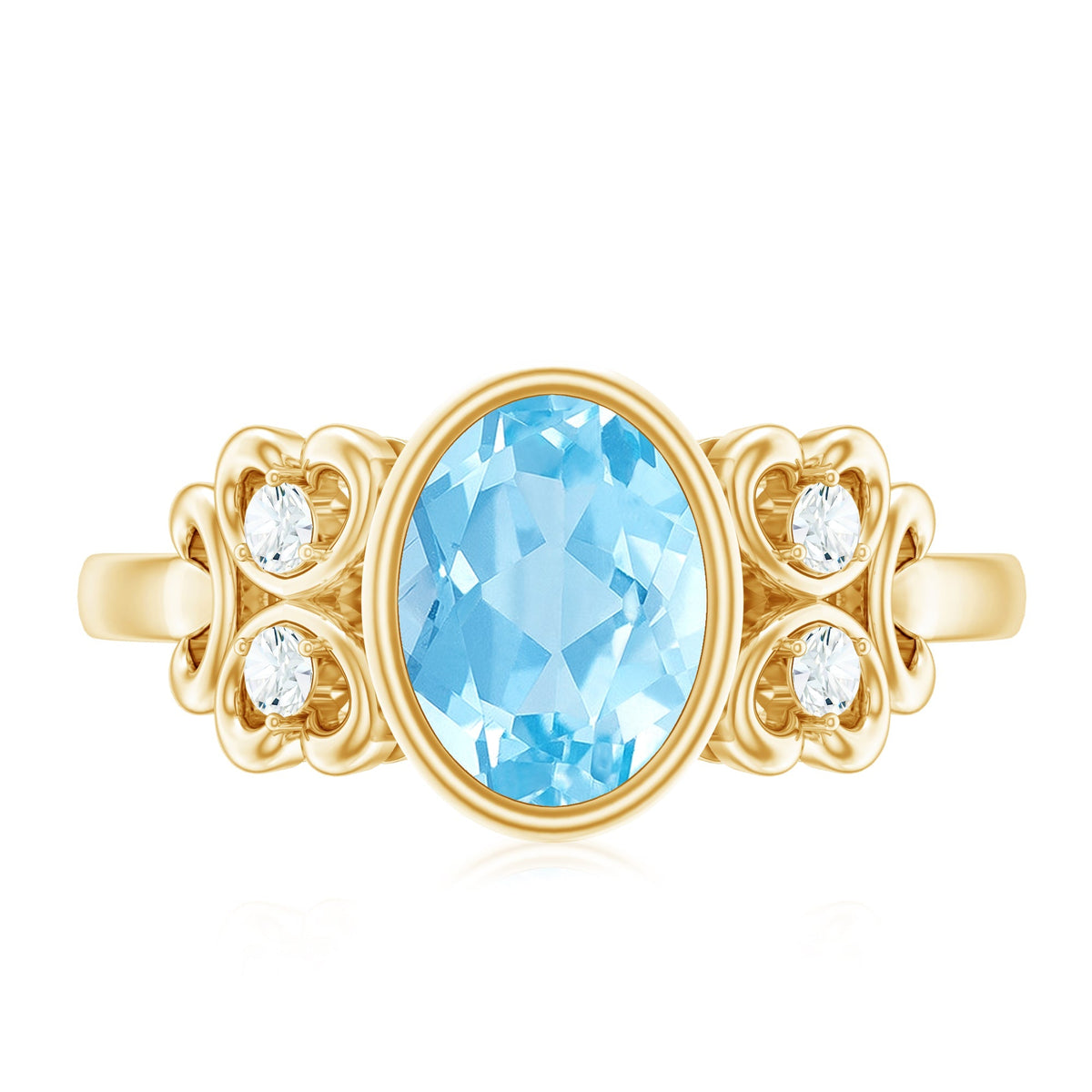 Aquamarine Engagement Ring - 1 Carat Oval Bezel Setting With Diamond Accent