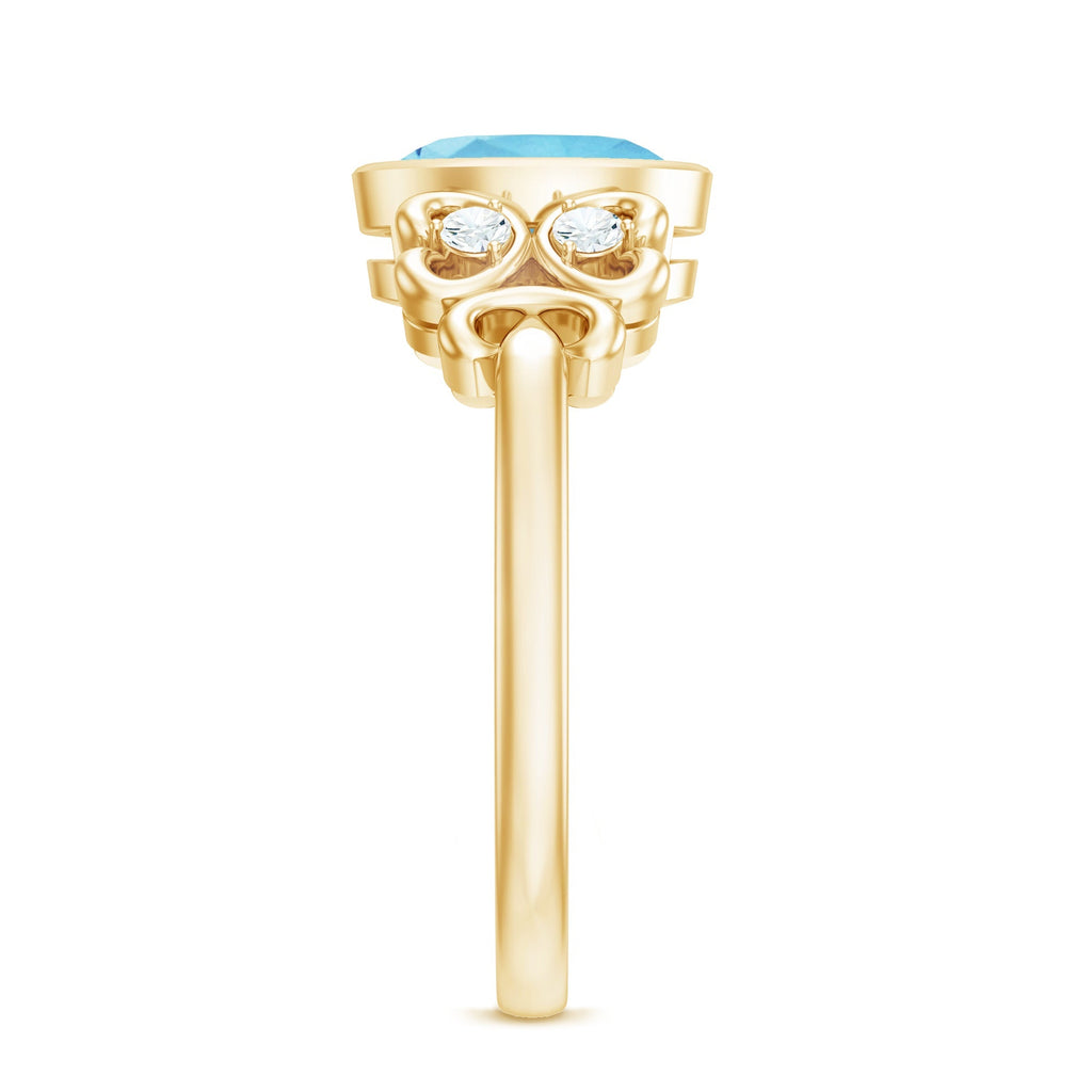 Aquamarine Engagement Ring - 1 Carat Oval Bezel Setting With Diamond Accent