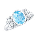 Aquamarine Engagement Ring - 1 Carat Oval Bezel Setting With Diamond Accent