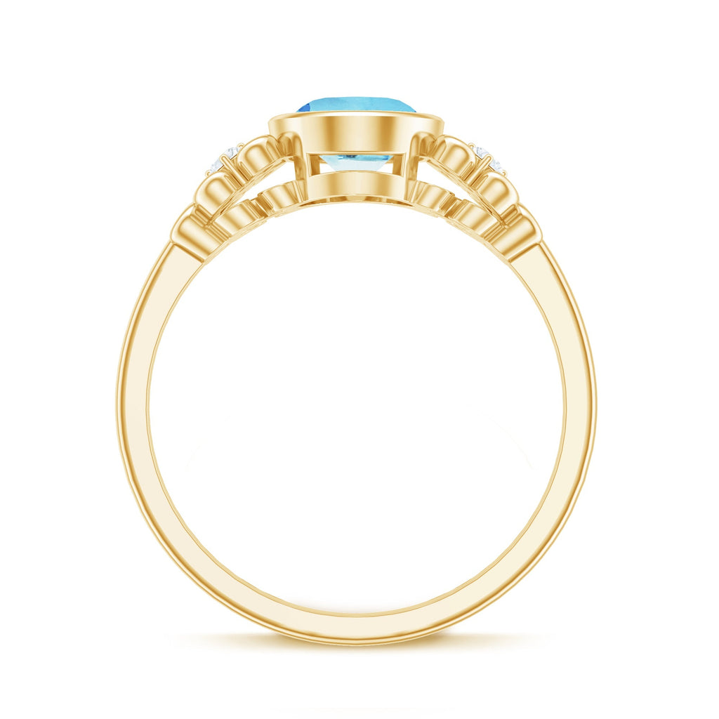 Aquamarine Engagement Ring - 1 Carat Oval Bezel Setting With Diamond Accent