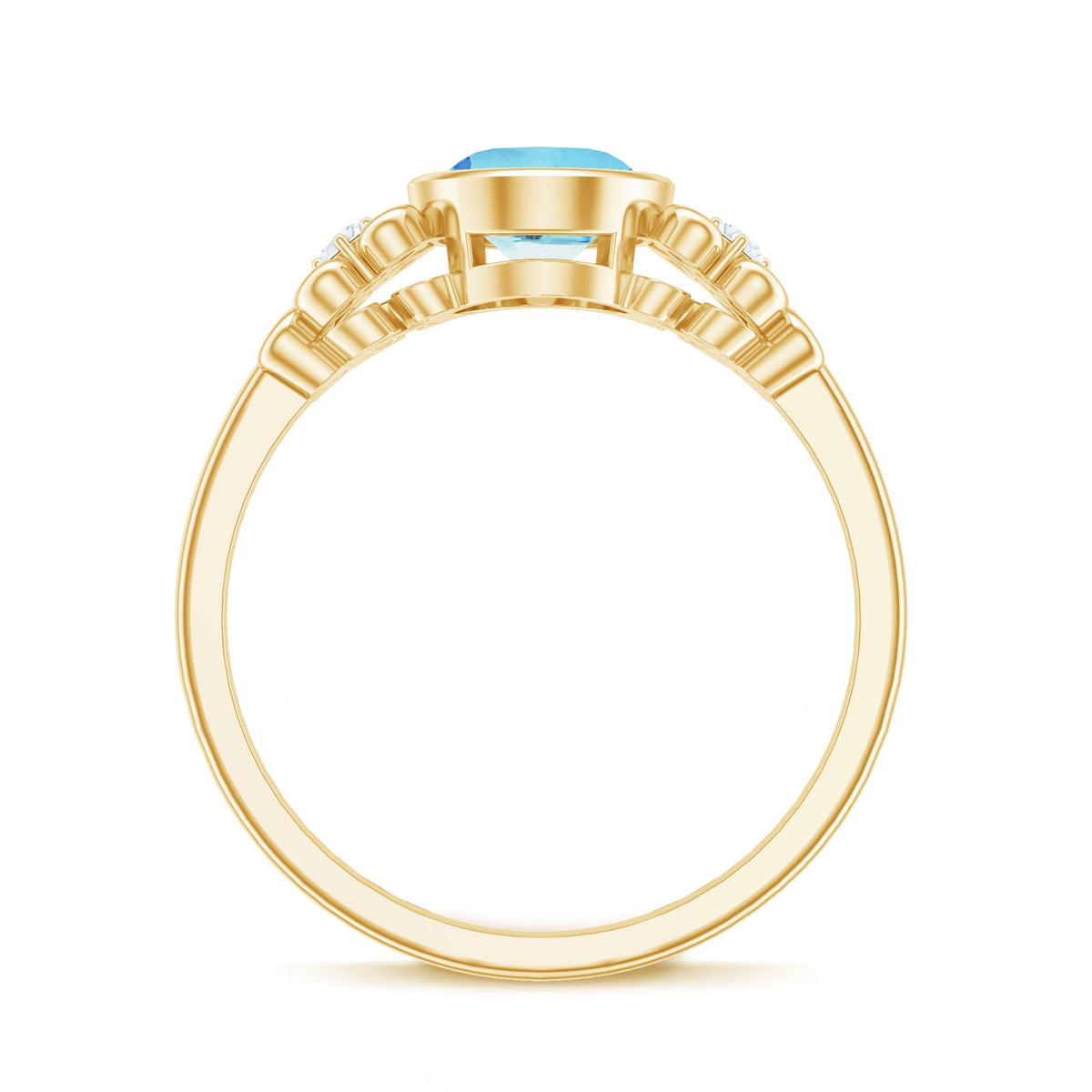 Aquamarine Engagement Ring - 1 Carat Oval Bezel Setting With Diamond Accent