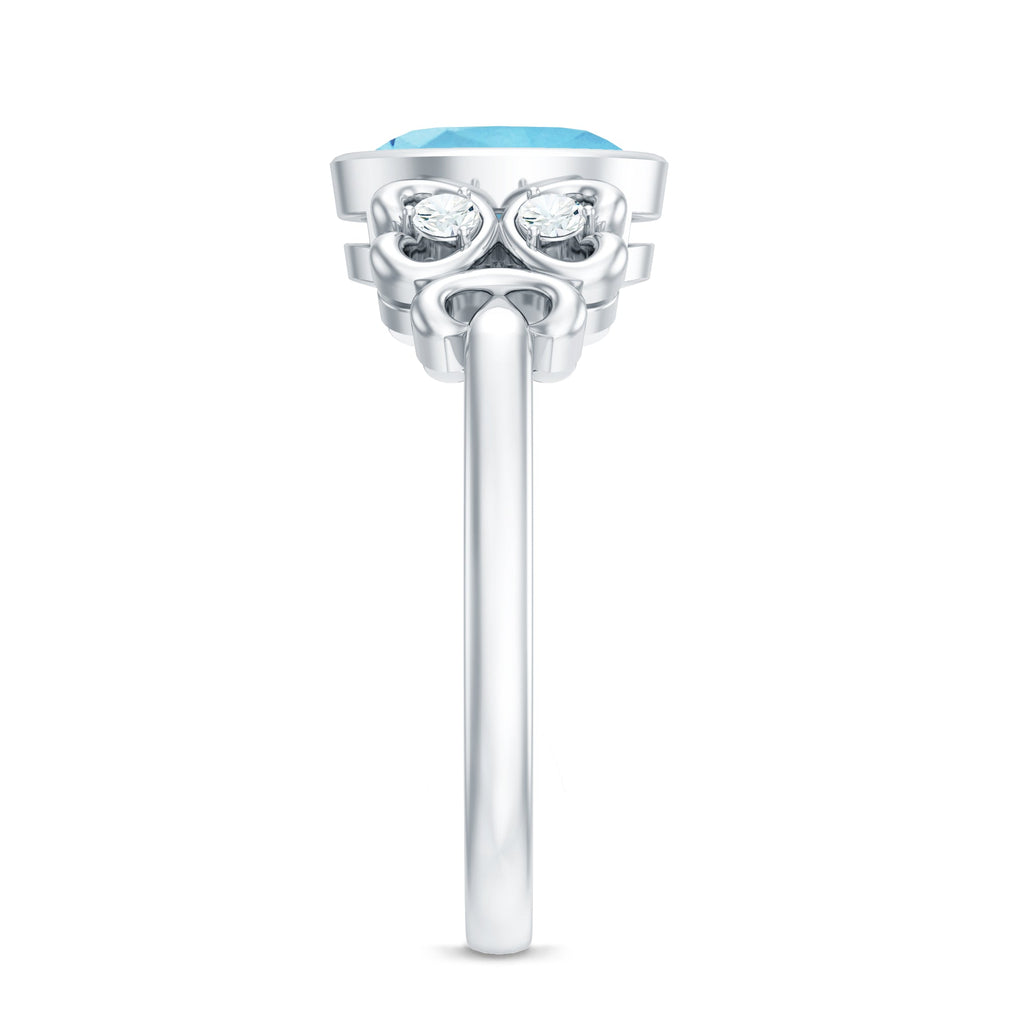 Aquamarine Engagement Ring - 1 Carat Oval Bezel Setting With Diamond Accent