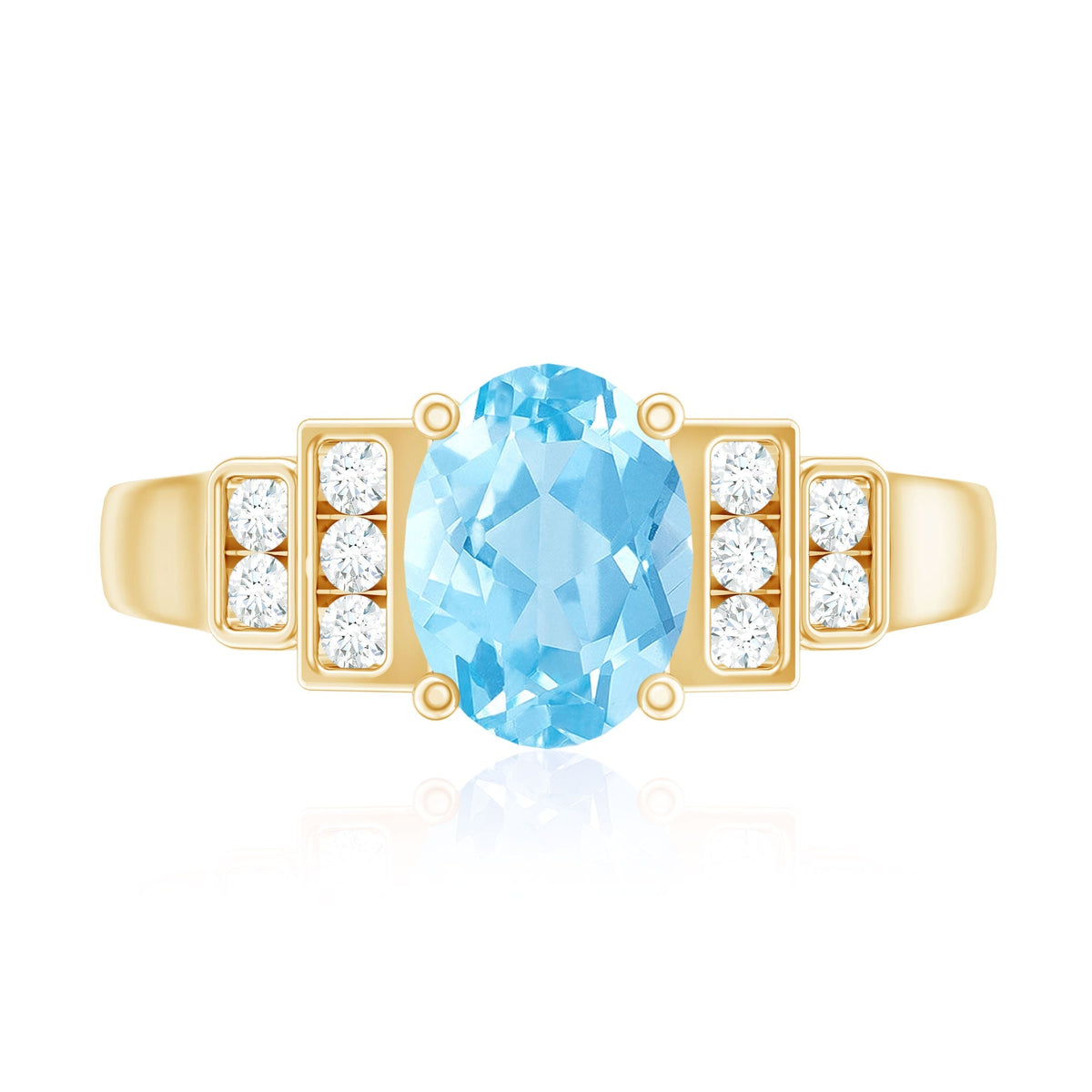 Aquamarine Engagement Ring – 1 Carat Oval Blue Gemstone With Diamond Side Stones