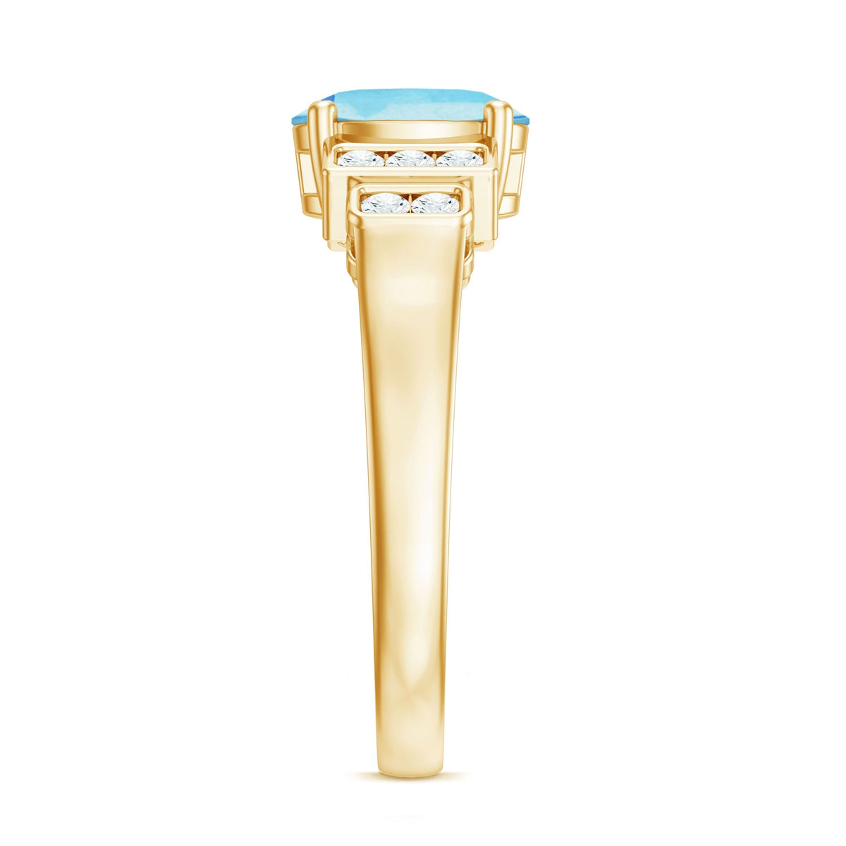 Aquamarine Engagement Ring – 1 Carat Oval Blue Gemstone With Diamond Side Stones