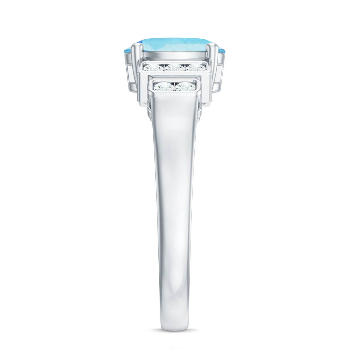 Aquamarine Engagement Ring – 1 Carat Oval Blue Gemstone With Diamond Side Stones