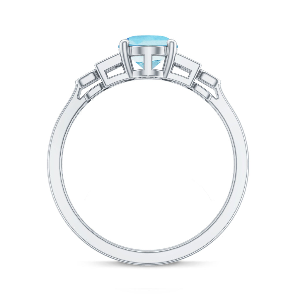 Aquamarine Engagement Ring – 1 Carat Oval Blue Gemstone With Diamond Side Stones