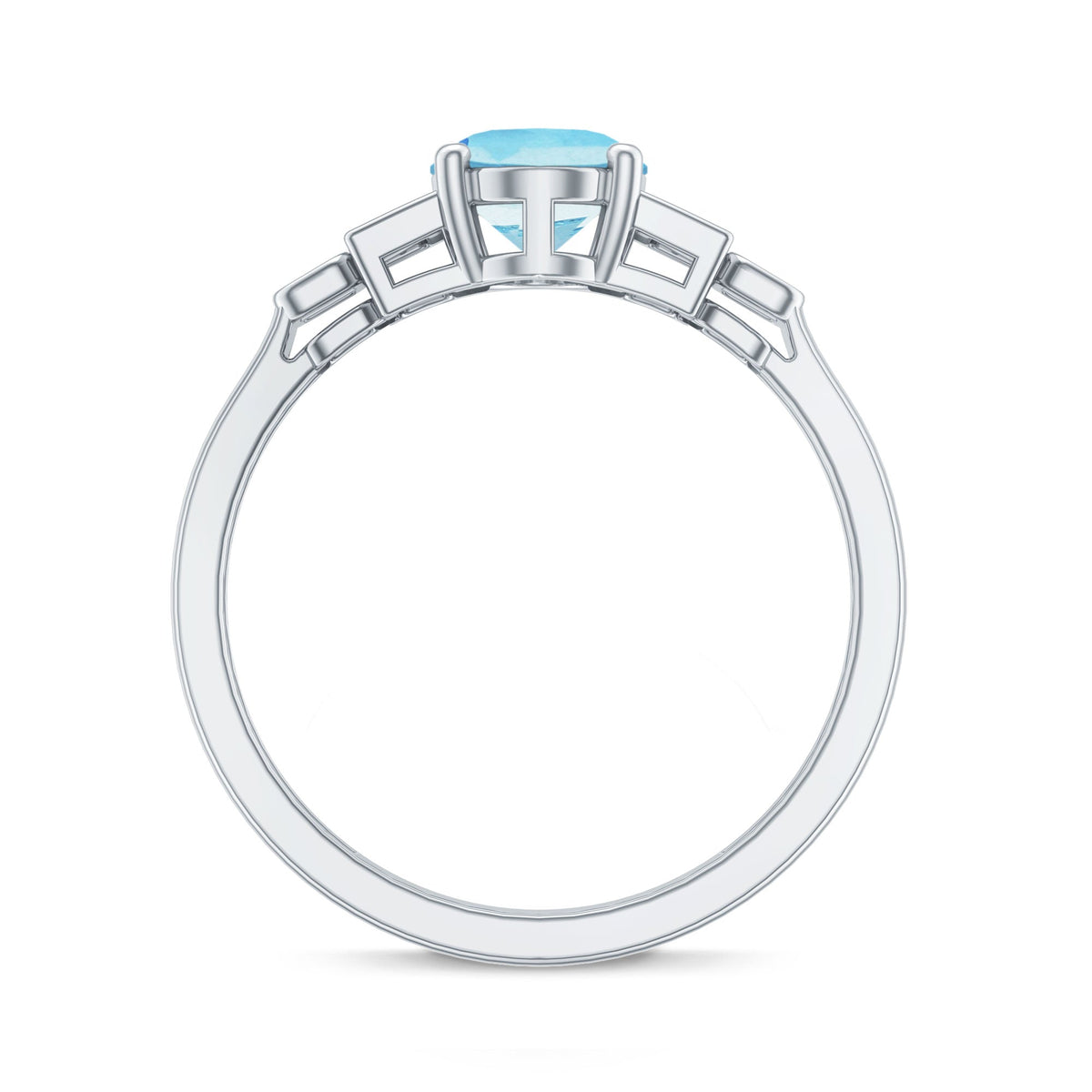 Aquamarine Engagement Ring – 1 Carat Oval Blue Gemstone With Diamond Side Stones