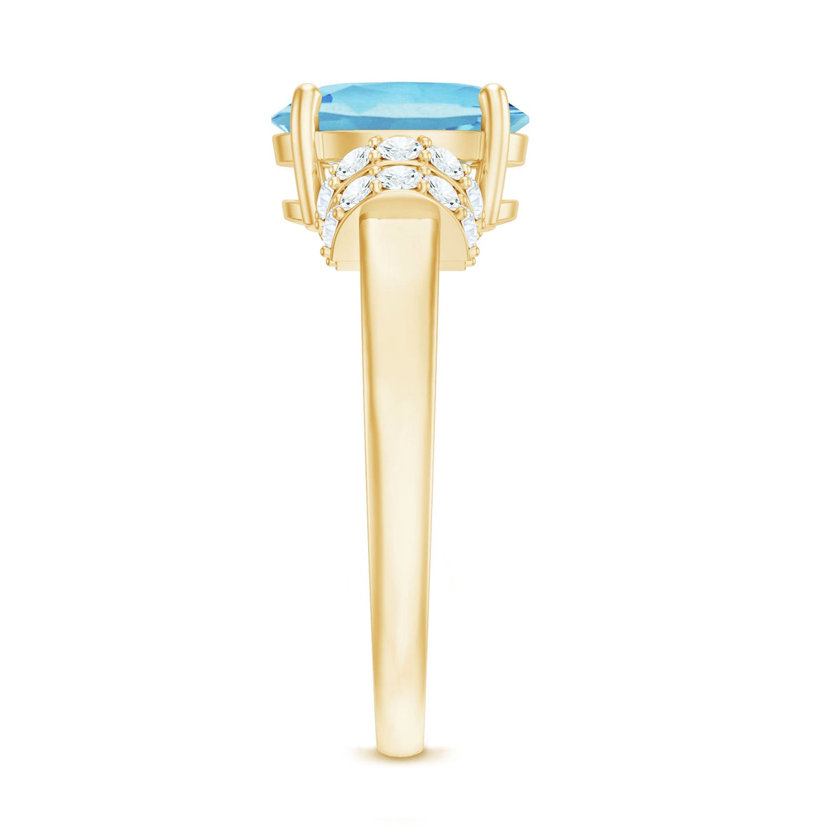Aquamarine Engagement Ring – 1 Carat Oval Cut Blue Birthstone With Diamond Collar