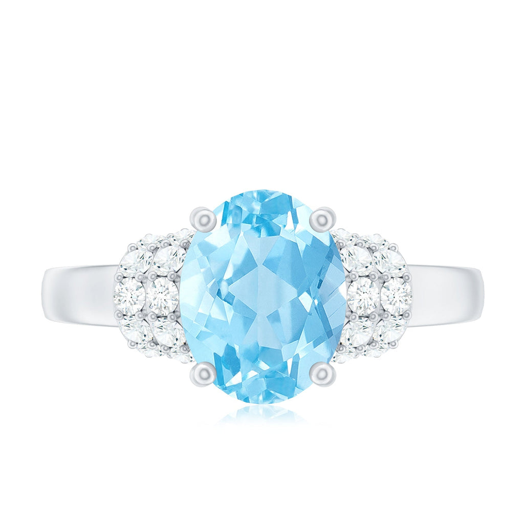 Aquamarine Engagement Ring – 1 Carat Oval Cut Blue Birthstone With Diamond Collar