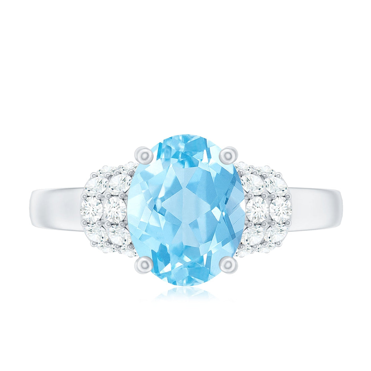 Aquamarine Engagement Ring – 1 Carat Oval Cut Blue Birthstone With Diamond Collar