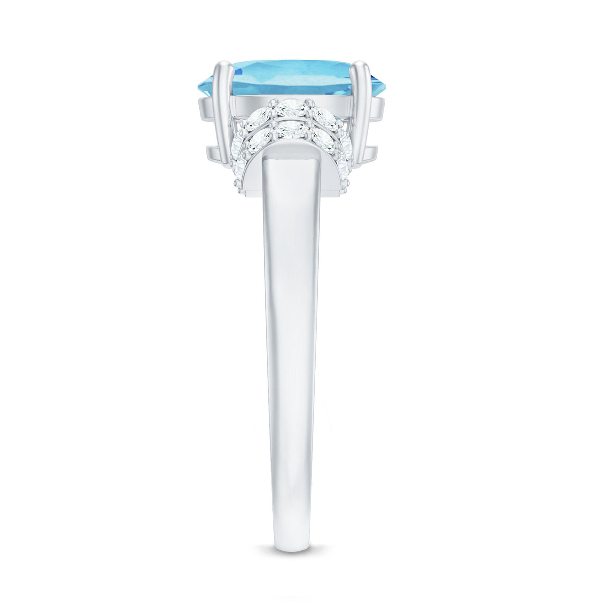 Aquamarine Engagement Ring – 1 Carat Oval Cut Blue Birthstone With Diamond Collar