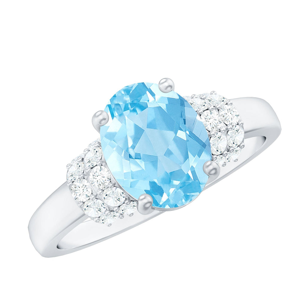 Aquamarine Engagement Ring – 1 Carat Oval Cut Blue Birthstone With Diamond Collar