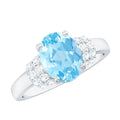 Aquamarine Engagement Ring – 1 Carat Oval Cut Blue Birthstone With Diamond Collar